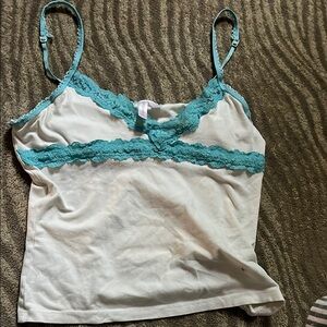 Cream and Teal Lace Trim Cami Top